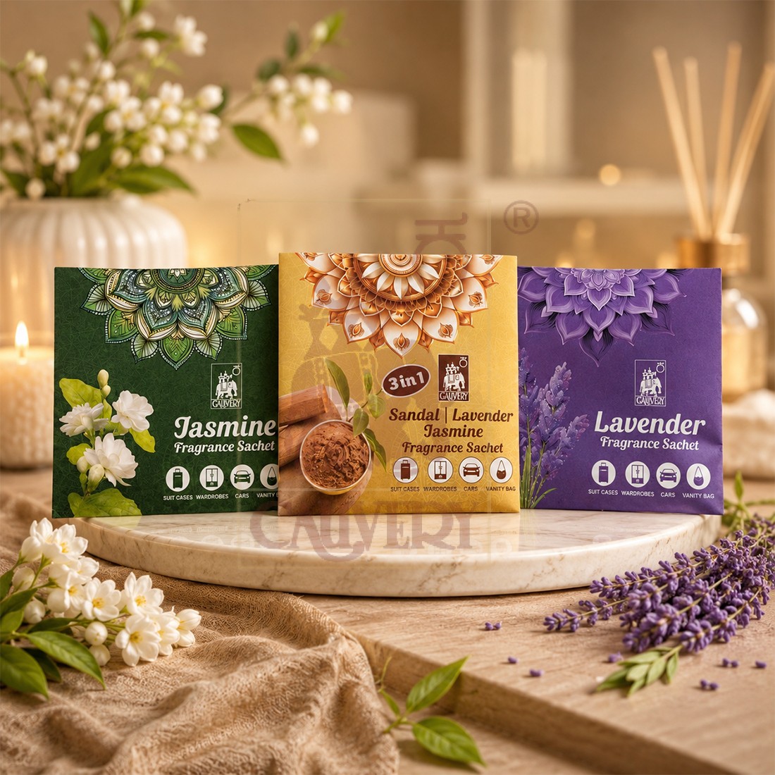 3 in 1 Sandal / Lavender / Jasmine Fragrance Sachet