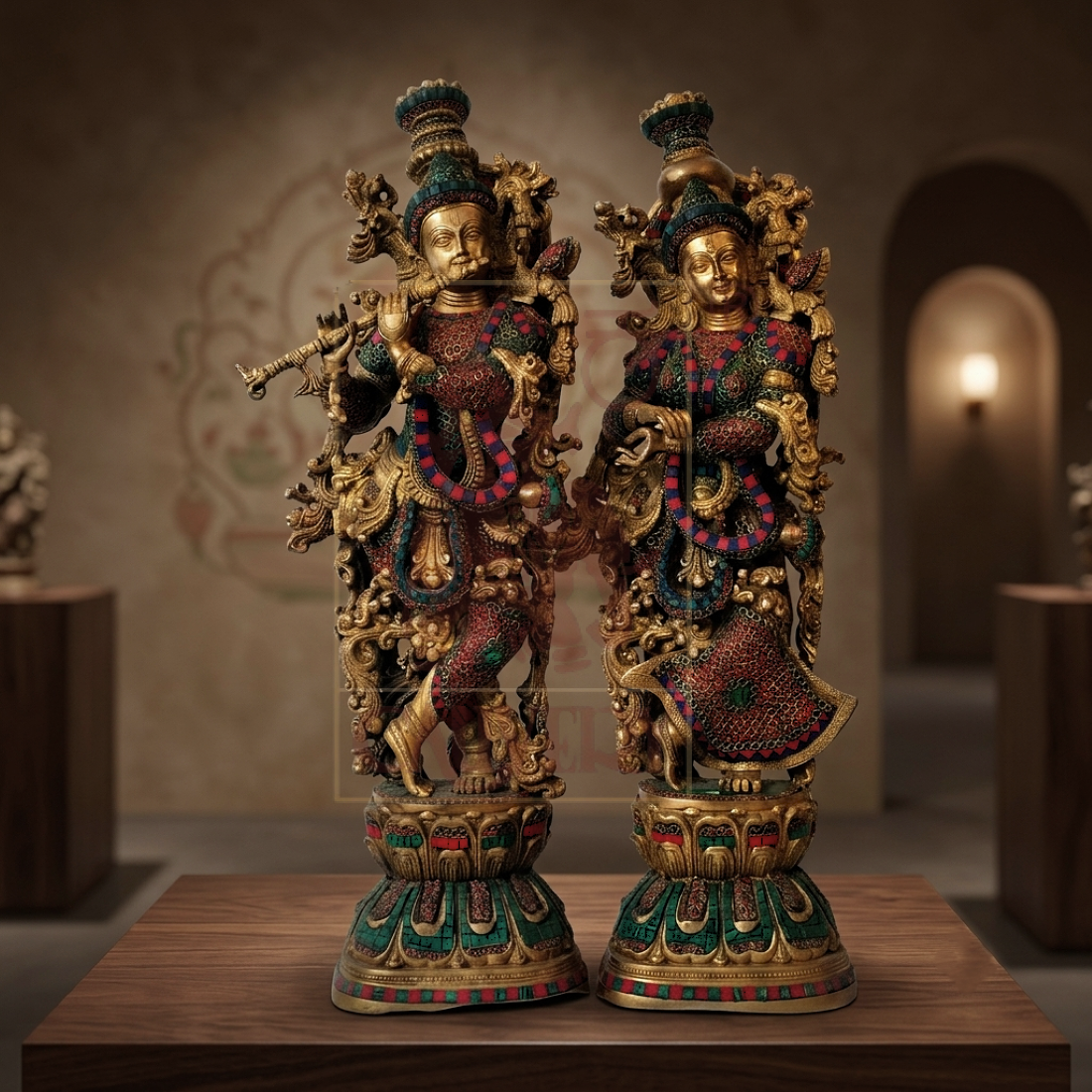 Brass Radha Krishna Pair on Base 36"