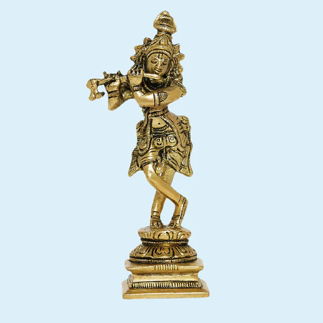 Brass Engraved Krishna with Flute 5.5 in