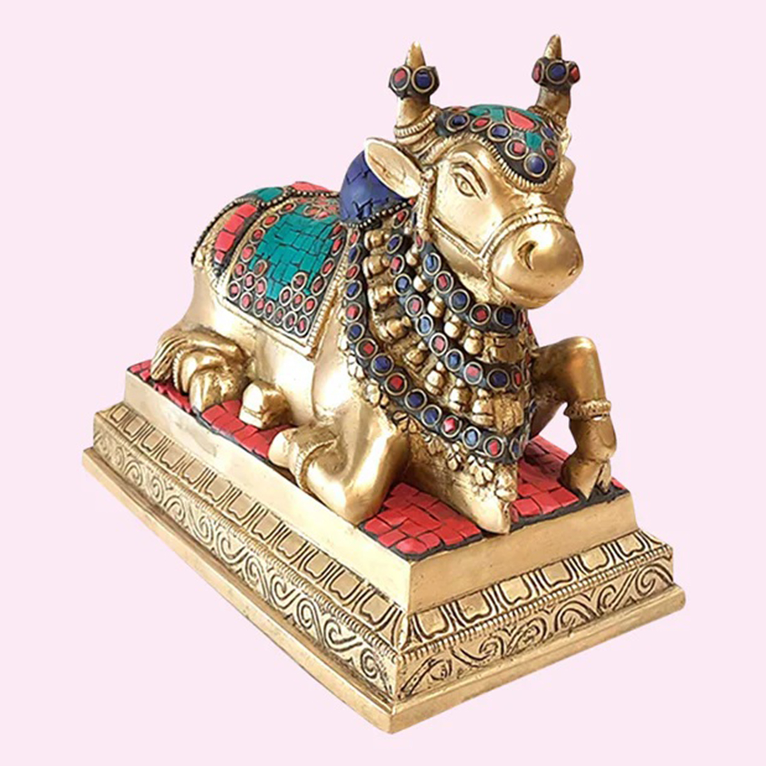 Brass Stonework Nandi with Base 8 in x 7 in