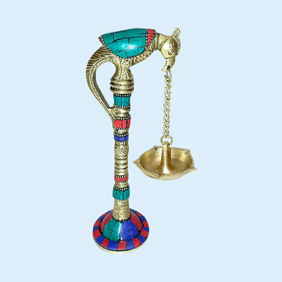 Brass Stonework Parrot Oil Lamp 7.5 in