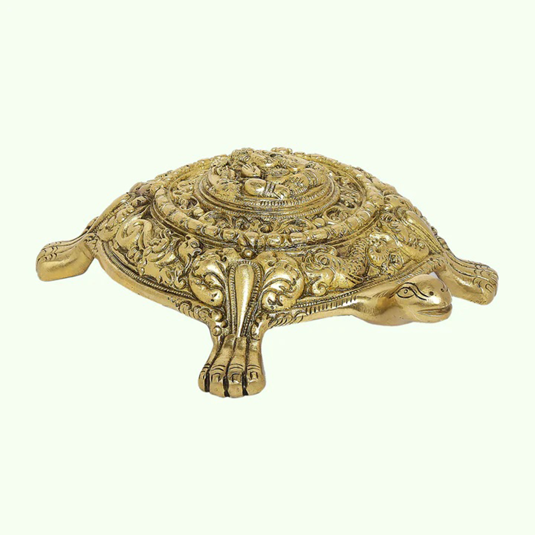 Brass Tortoise with Engraved Ganesha - 7.5 in