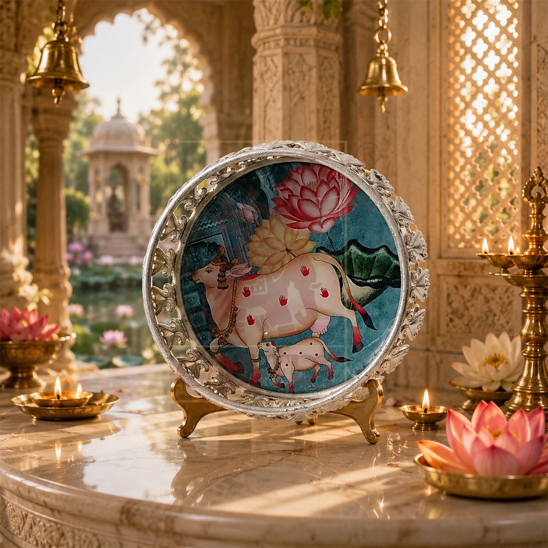 Brass Tray With Pichwai Print