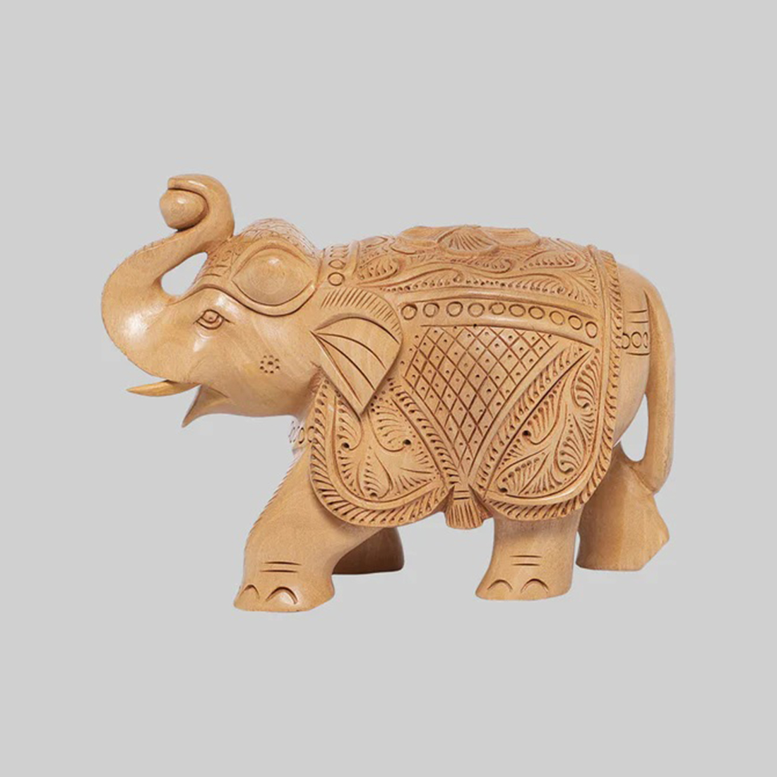 Kadam Wood Handcarved Elephant Trunk Up 4 in