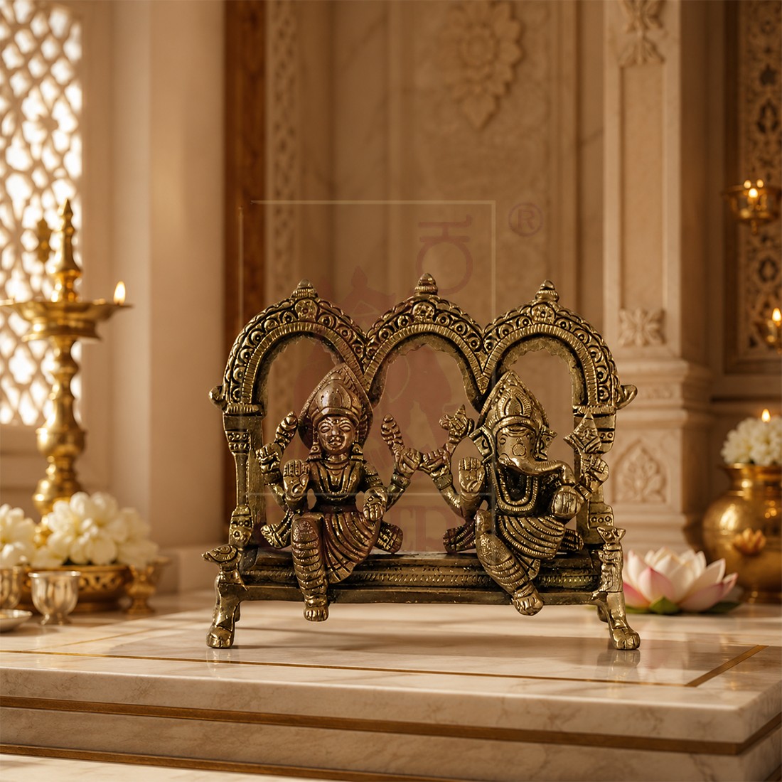 Brass Arch Lakshmi Ganesh 5"