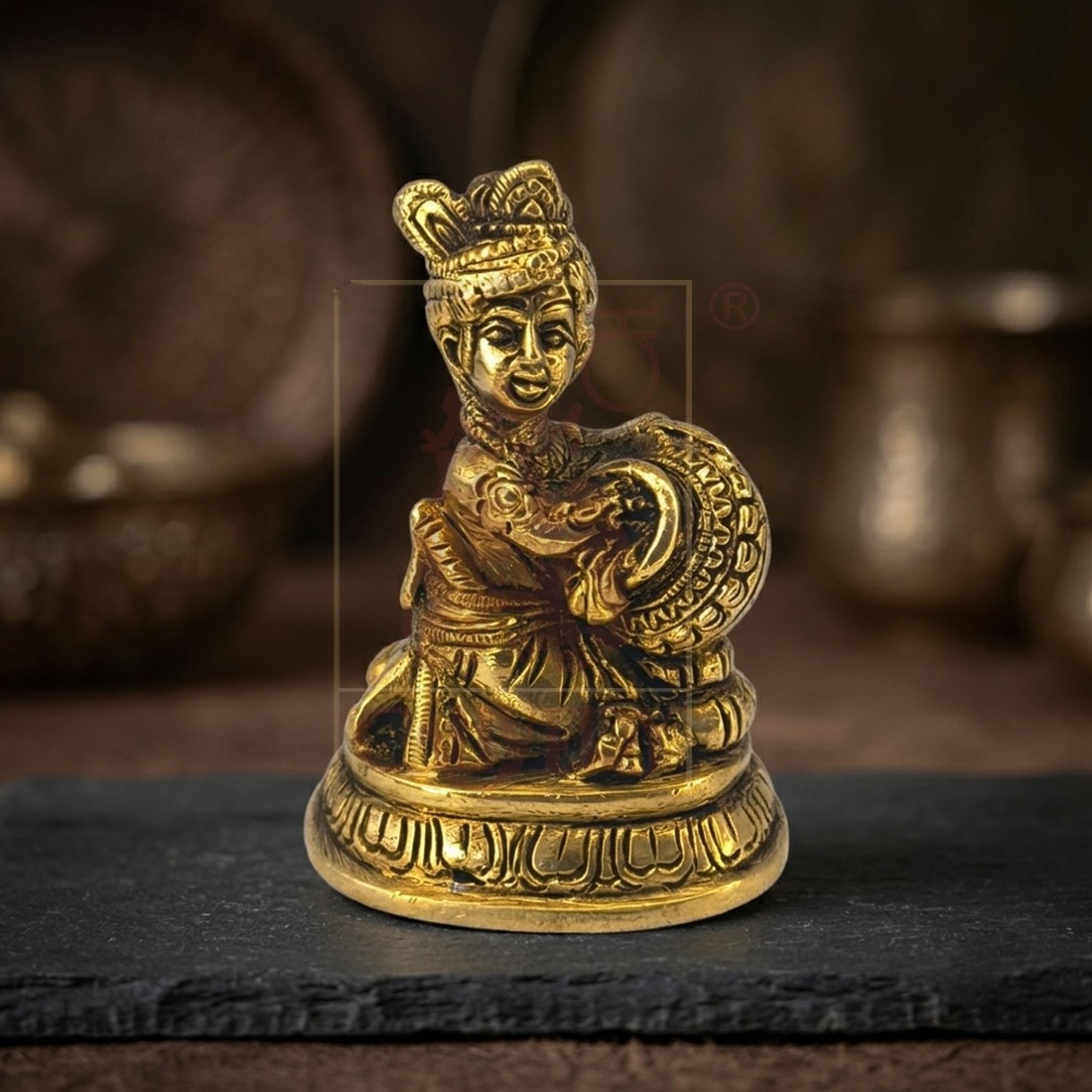 Brass Butter Handi Krishna 3.2"