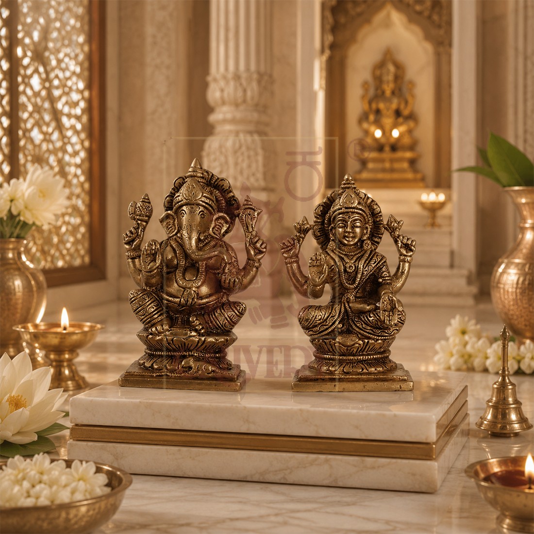 Brass Lakshmi Ganesha Set 4.5"