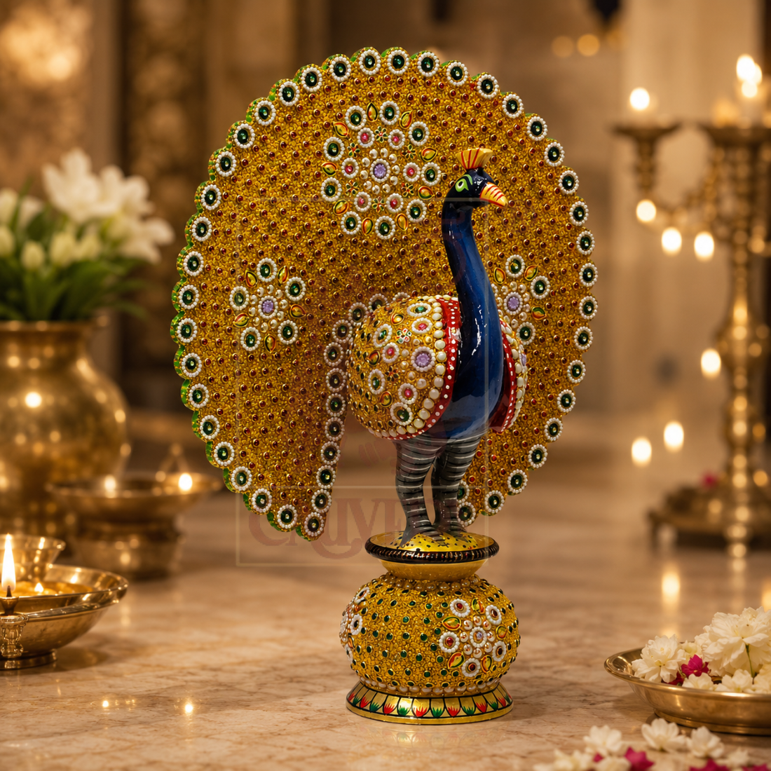 Moti Peacock Painted 12"