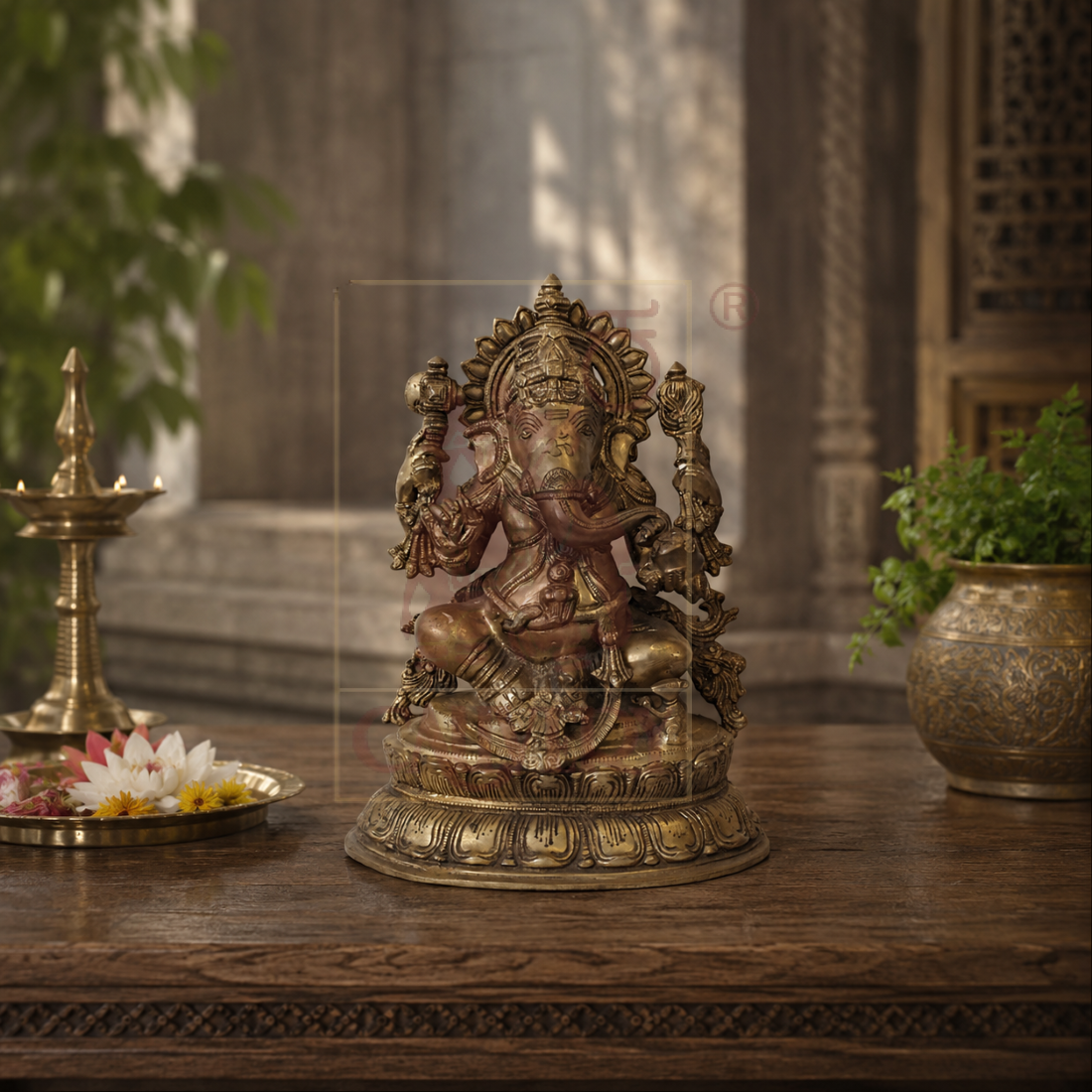 Brass Sitting Ganesh 16"