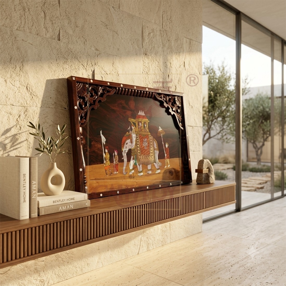 Rosewood Inlay Arch Wall Panel - Mysore Dusshera 10"x15"