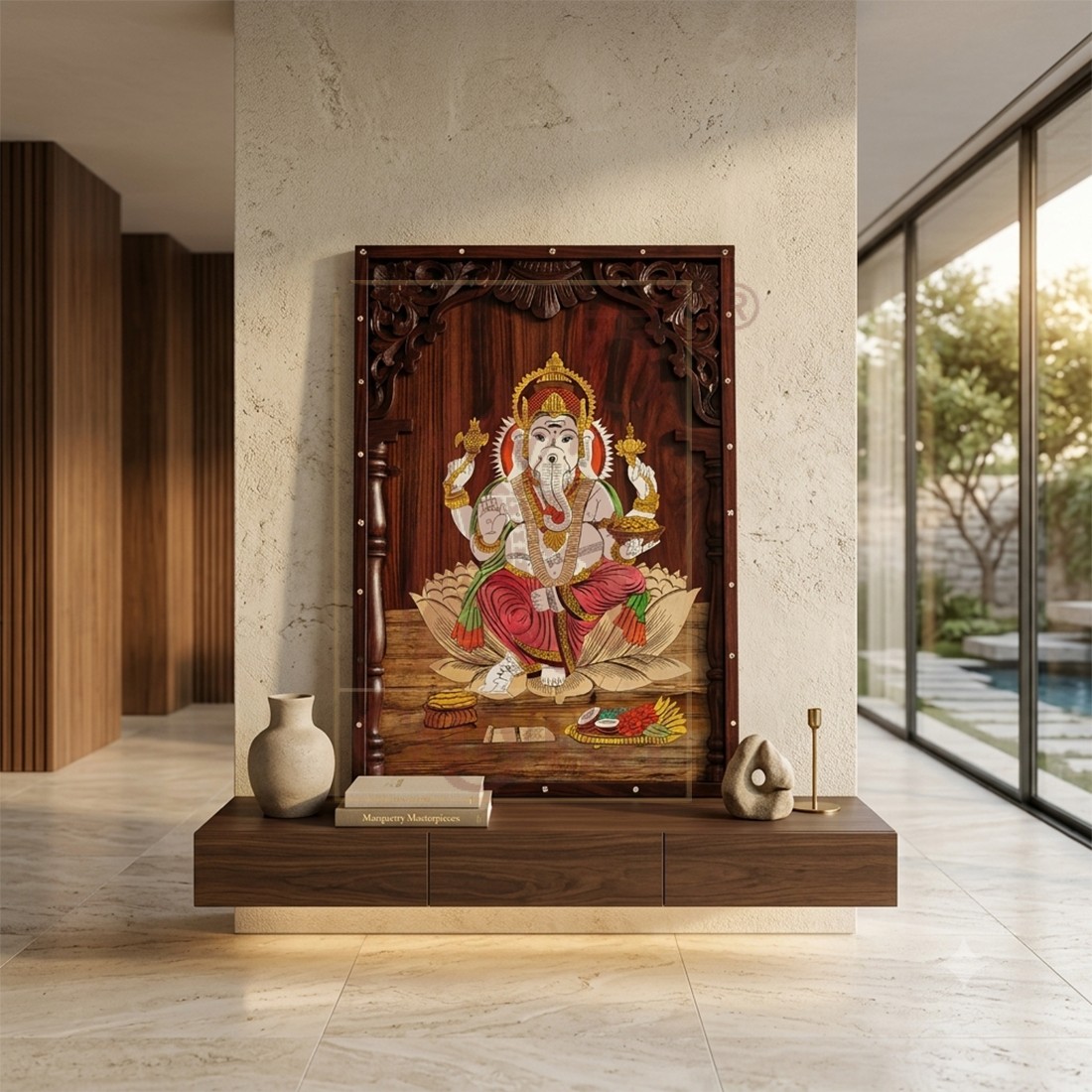 Rosewood Inlay Arch Wall Panel - Ganesha 15"x21"