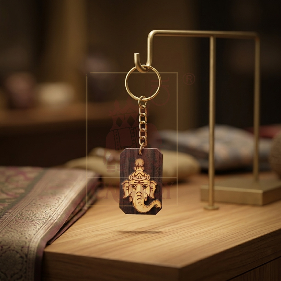 Rosewood Inlay Keychain - Ganesha