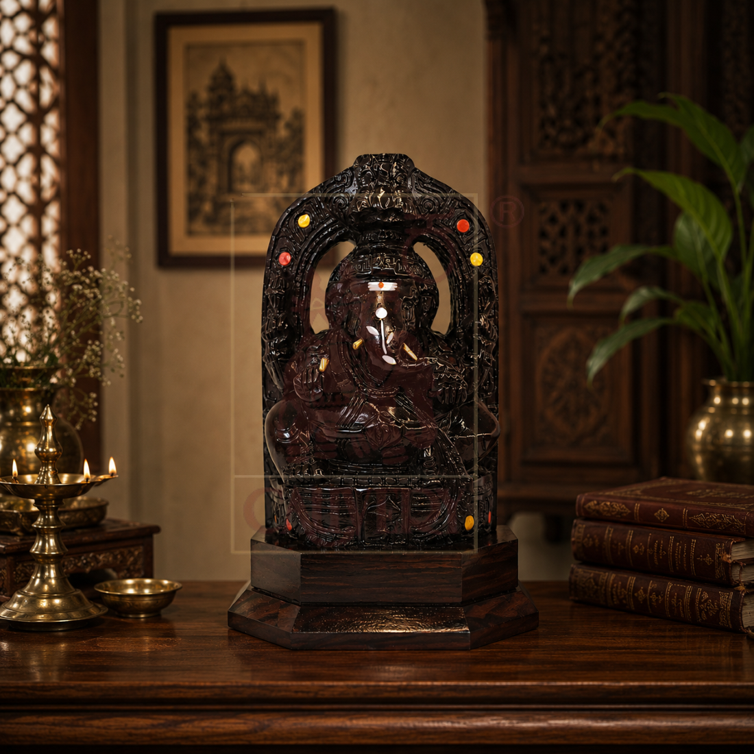 Rosewood Carving Ganesha 8"