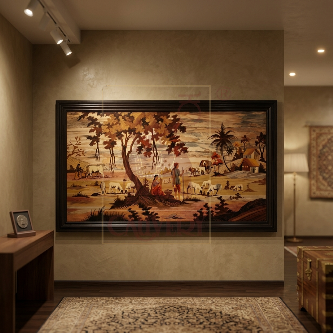 Rosewood Inlay Wall Panel - Village Life