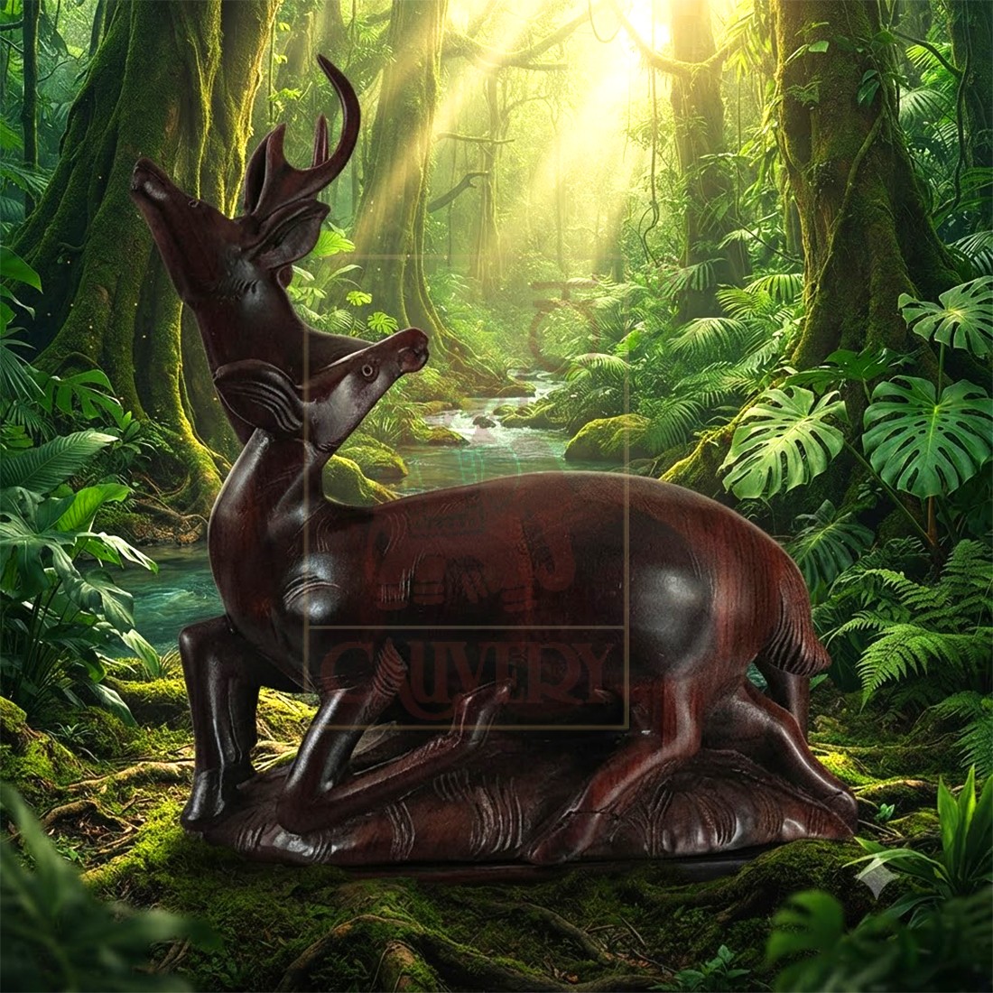 Rosewood Deer with Family 10"