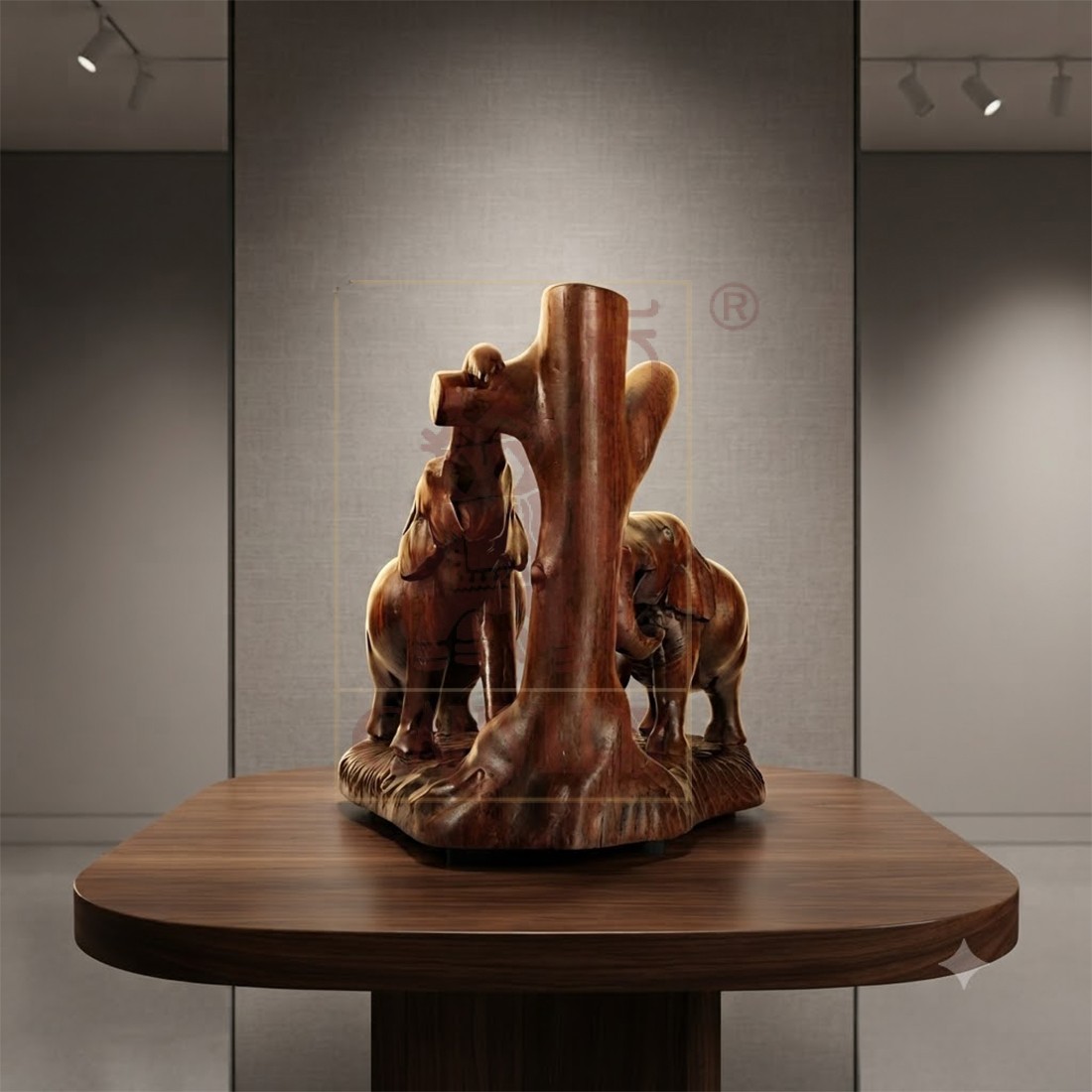 Rosewood Double Elephant with Tree Single Piece 10"