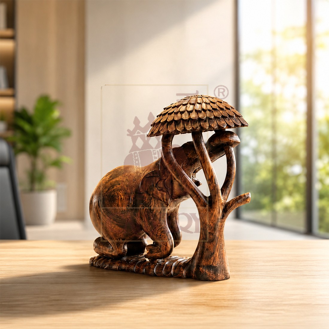 Rosewood Elephant with Tree Single Piece 11"