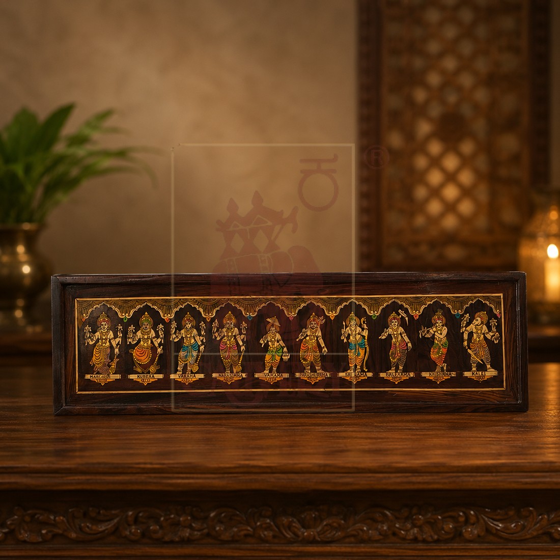 Rosewood Inlay Wall Panel - Vishnu Dashavathara 30