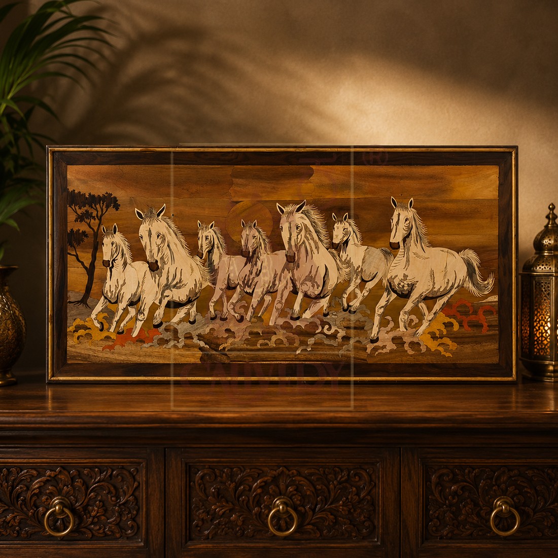 Rosewood Inlay Wall Frame - Seven Horse 28
