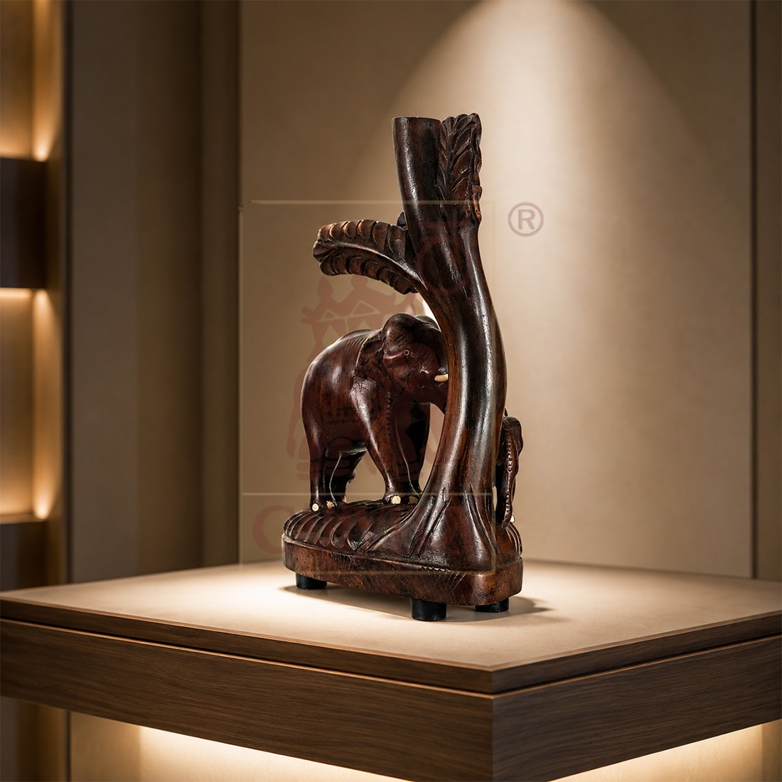 Rosewood Mother & Child Elephant with Tree Single Piece 12"