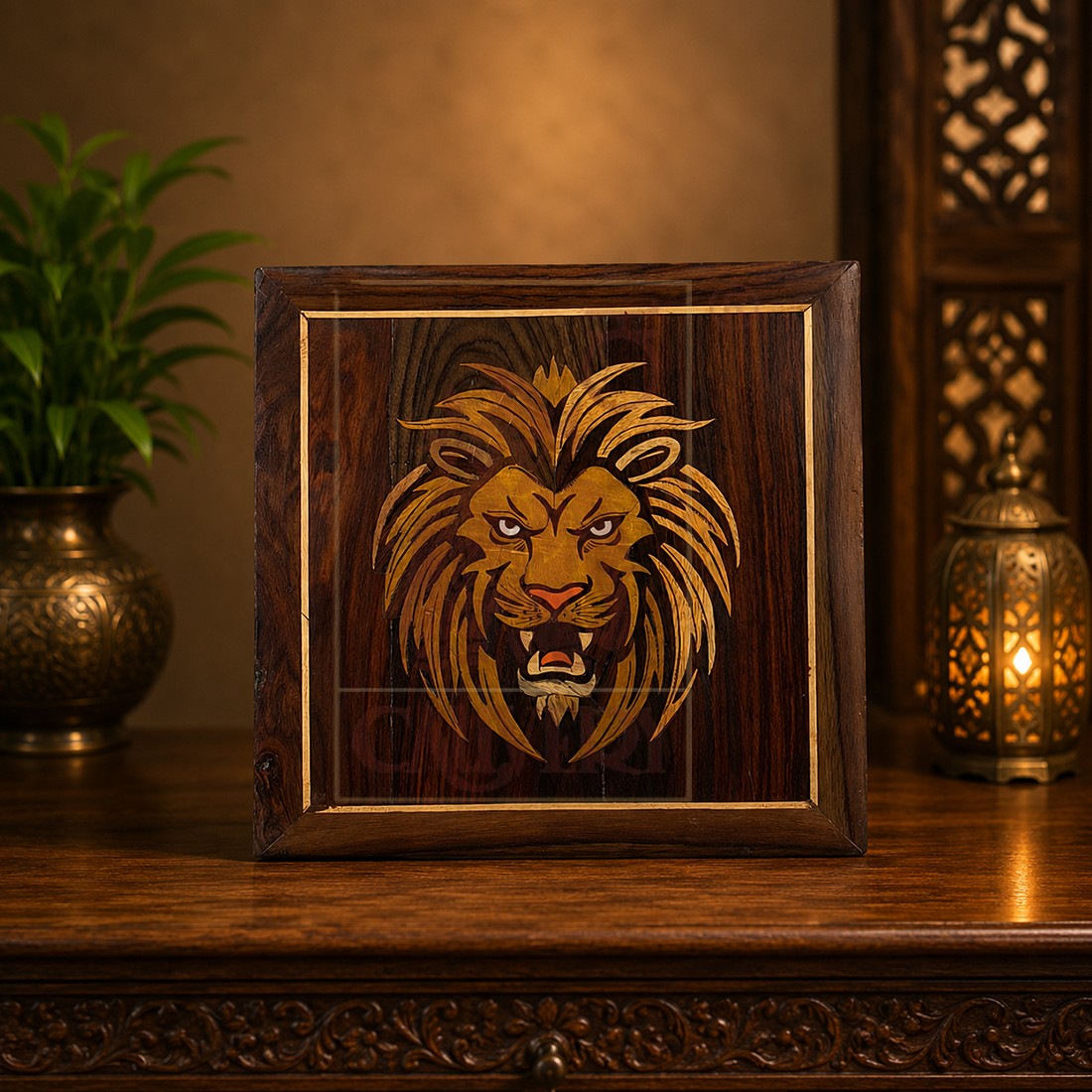 Rosewood Inlay Wall Panel - Lion Face 12
