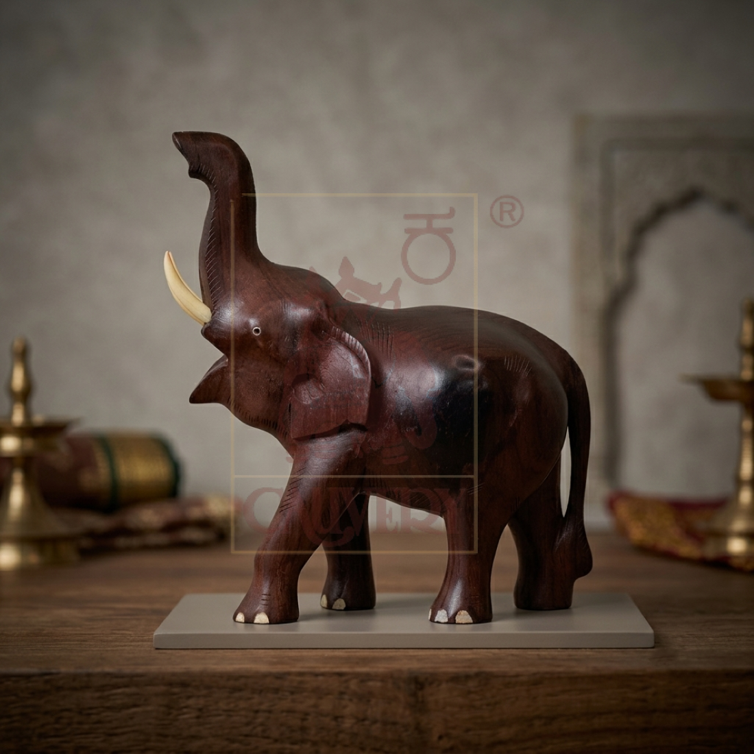 Rosewood Trunk Up Elephant 10"