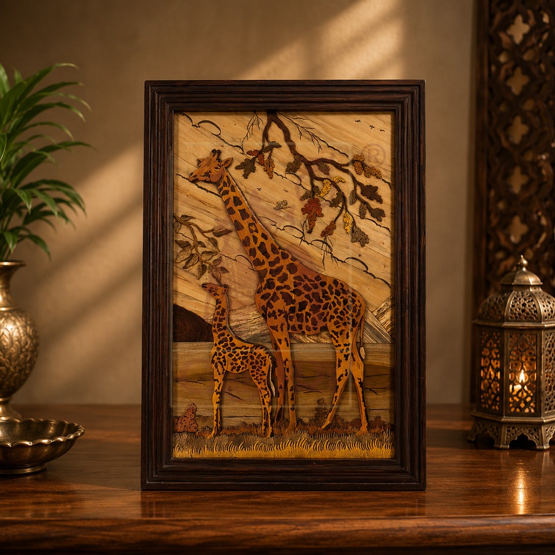 Rosewood Inlay Wall Frame Giraffe 24