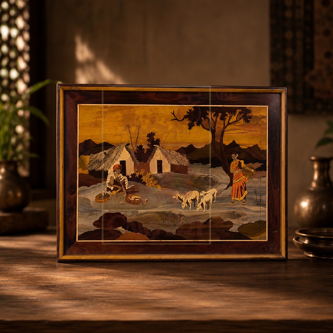 Rosewood Inlay Wall Frame - Village Scene 18