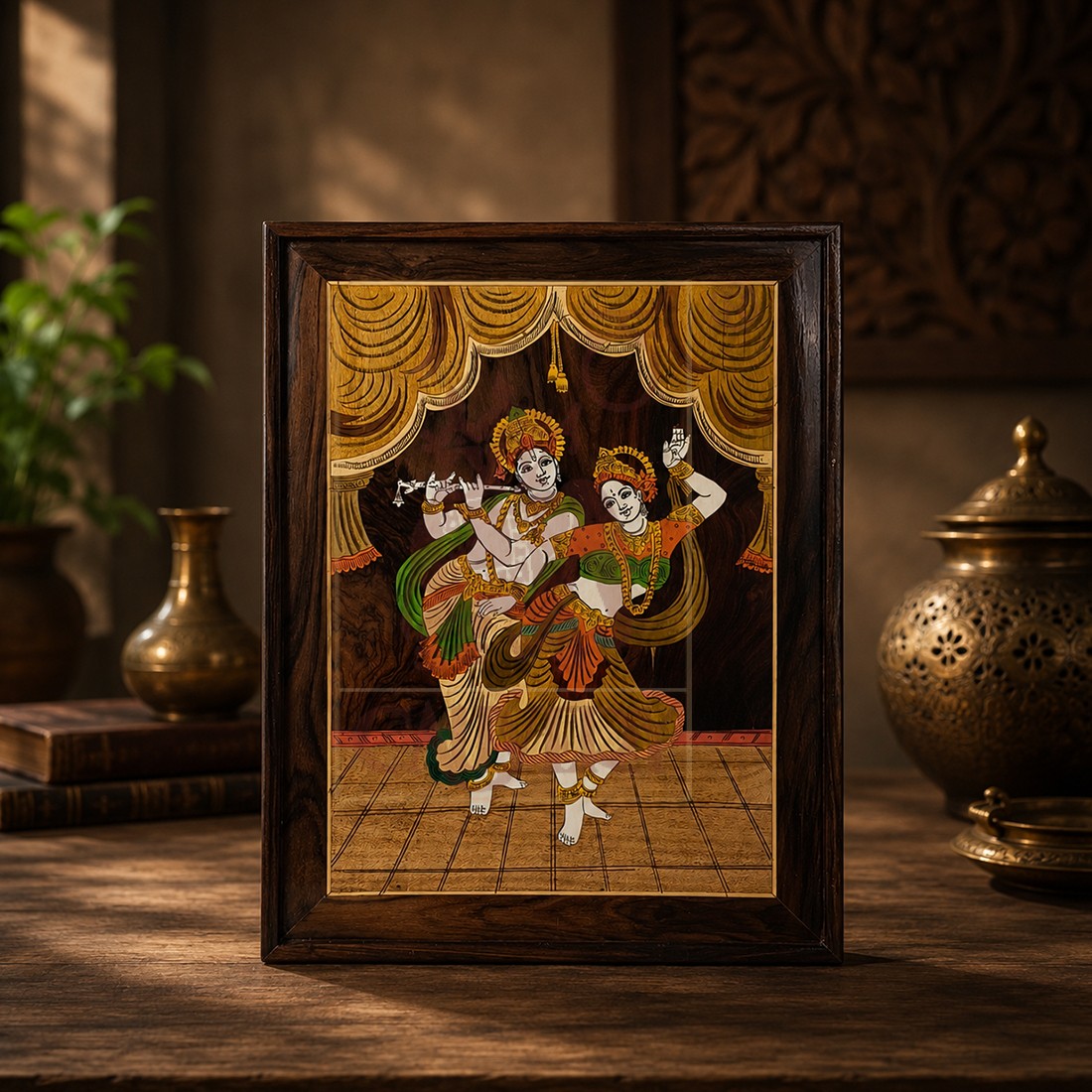 Rosewood Inlay Wall Frame - Radha Krishna 19