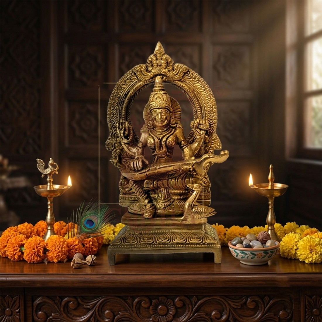 Brass Saraswathi 8"