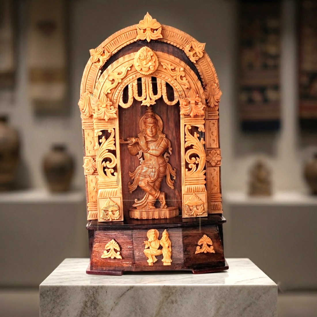 Sandalwood Double Arch Krishna 13" x 7 1/2"