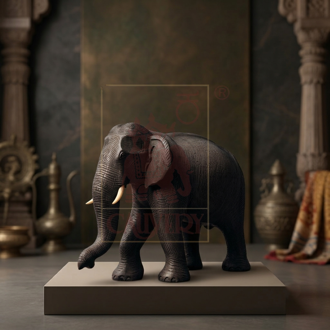 Ebony Skin Carved Elephant 12"