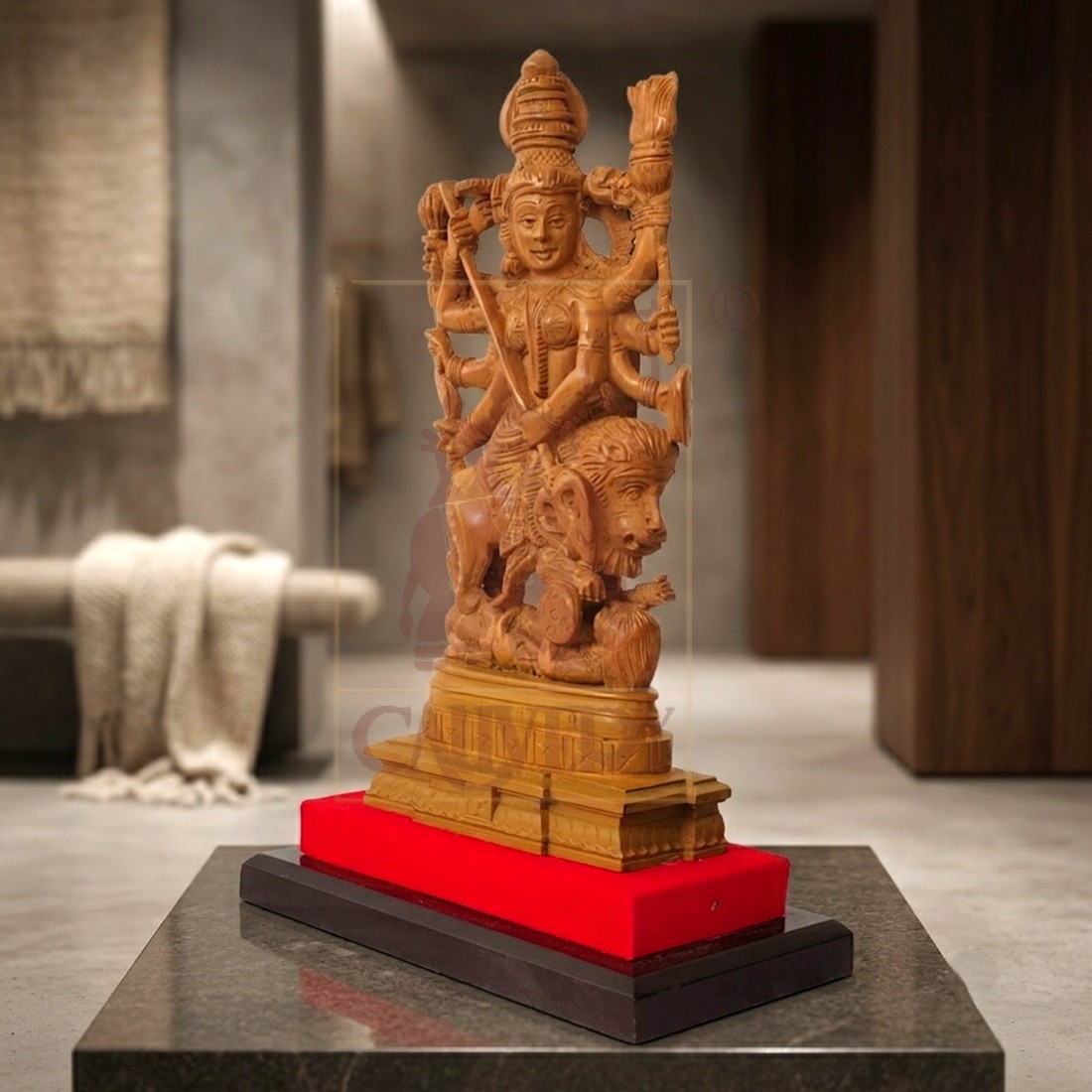 Sandalwood Mahishasura Mardini 9" x 4 1/2"