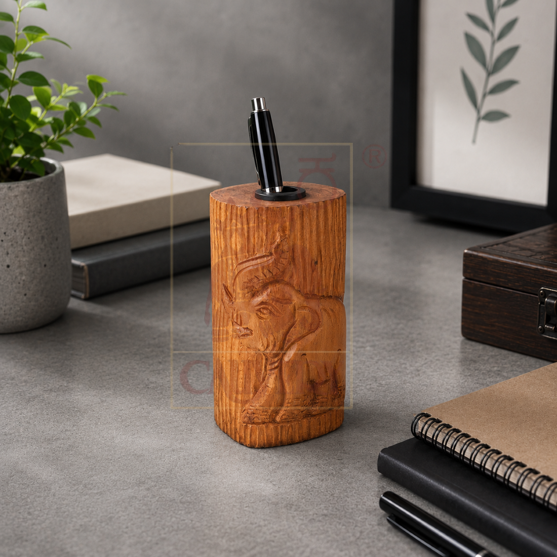 Sandalwood Tree Elephant Pencil Vase 5"