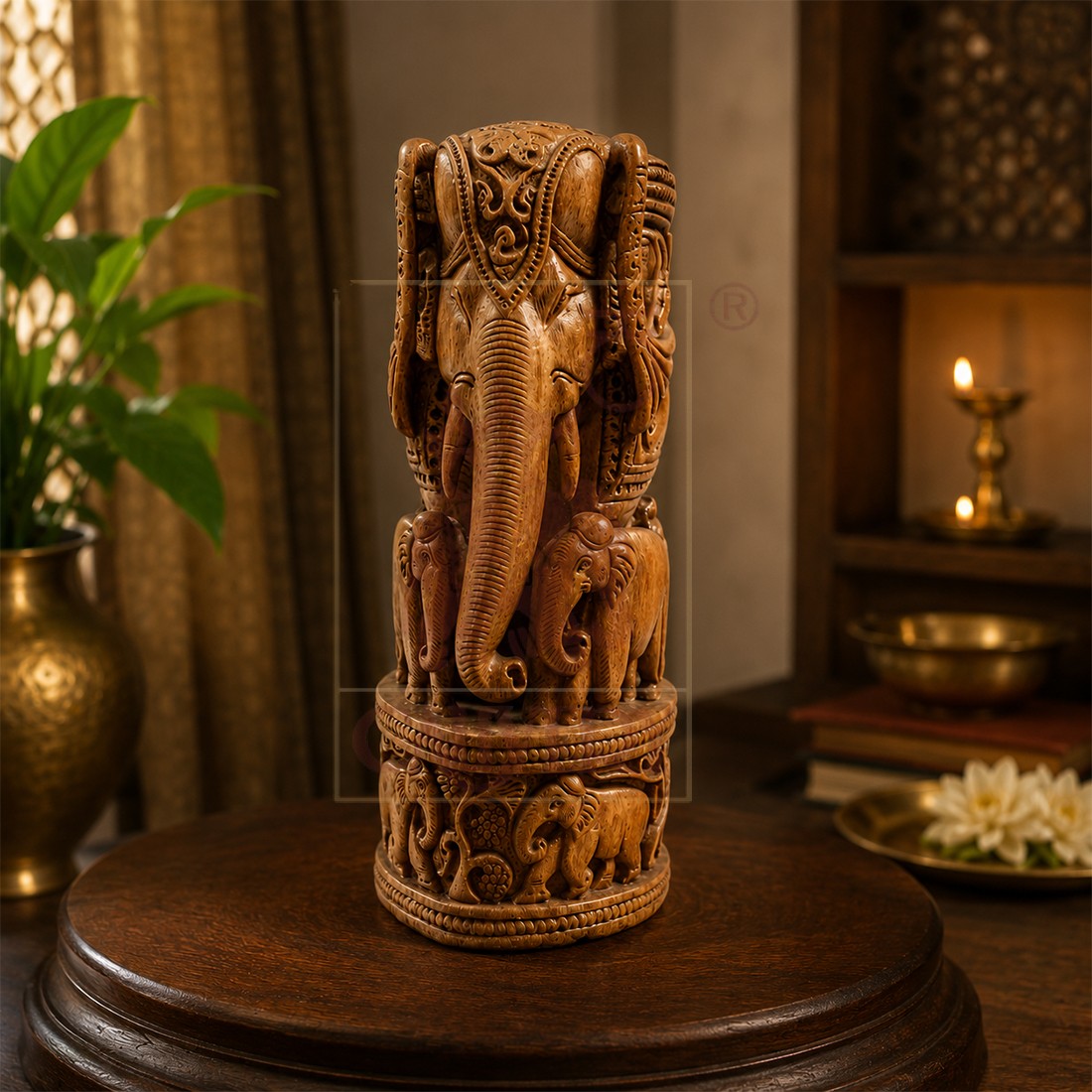 Elephant With Baby Spl Carving 8"