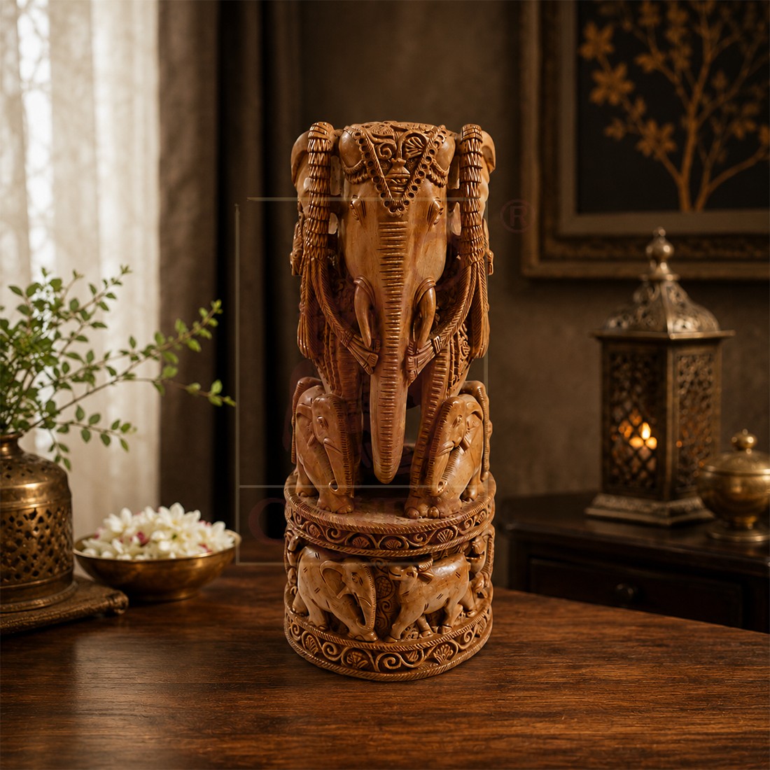 Elephant With Baby SPL Carving 10" 