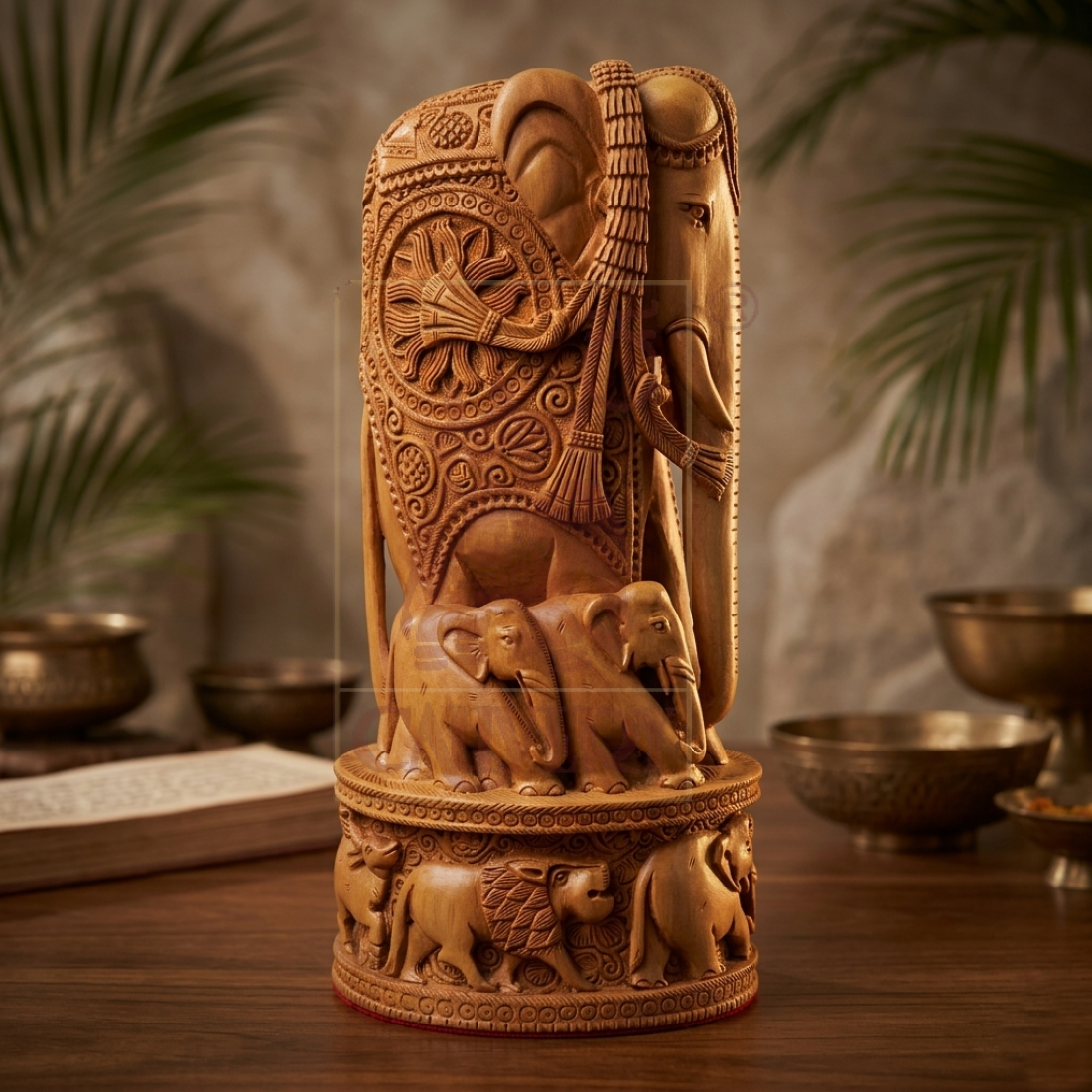 Elephant With Baby SPL Carving 13"