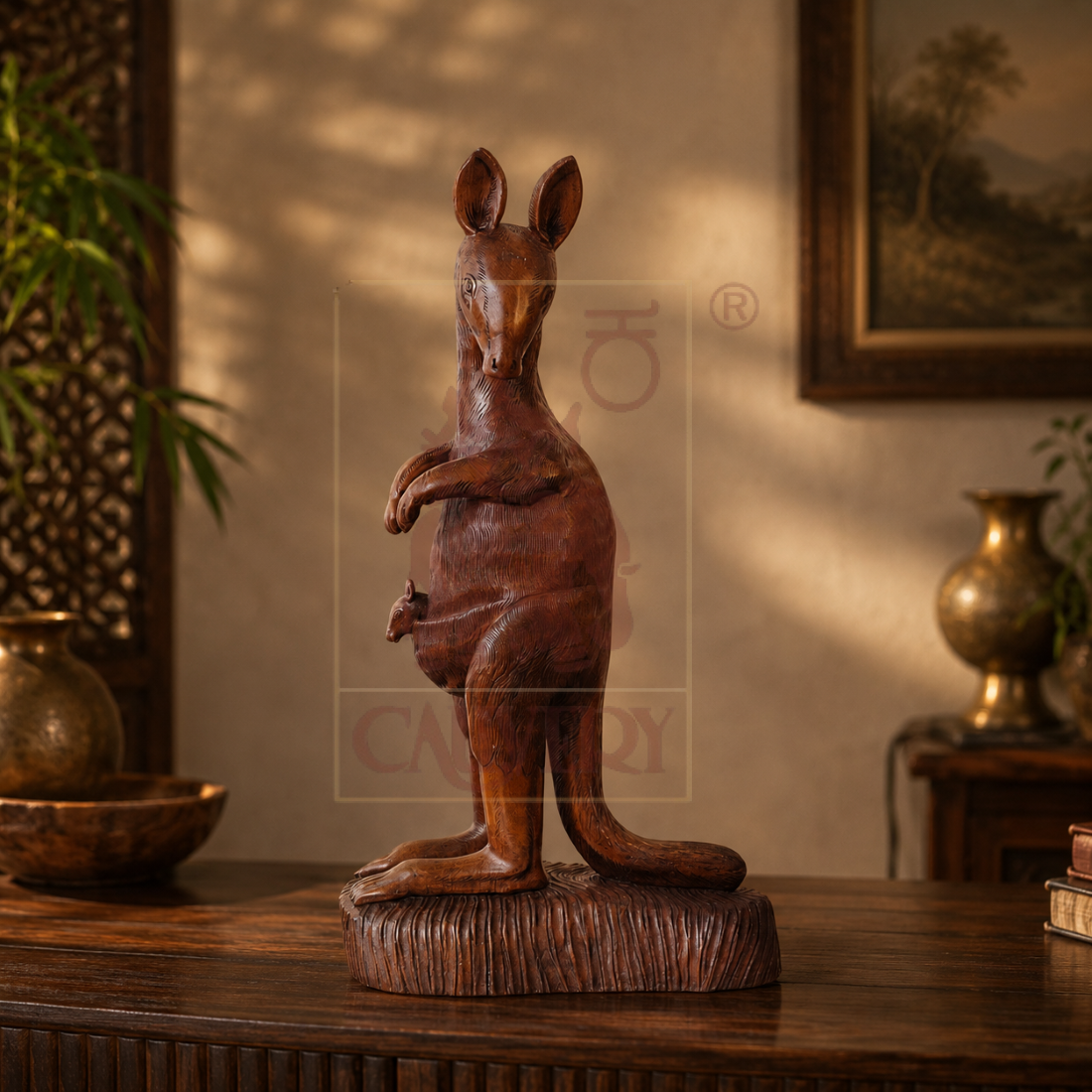 Teakwood Kangroo & Child 32"